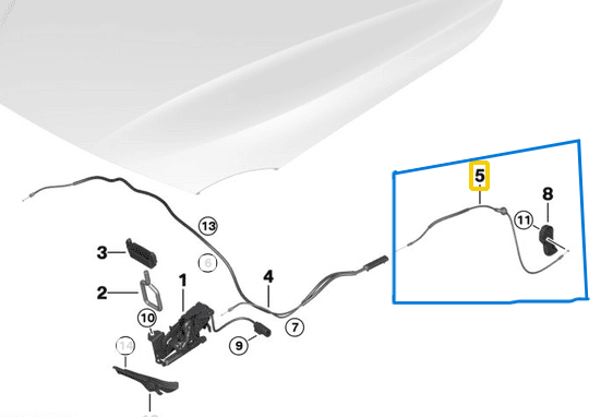 Kaput Açma Teli BMW F20, F30, F39, F80, F84 1 SERI, 3 SERI, X2 OEM 51237313782, 51237239239