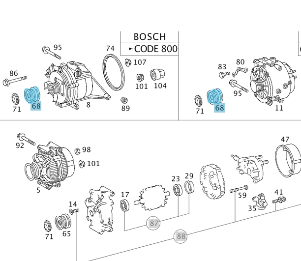 Şarj Dinamo Kasnağı / Alternatör Kasnağı C Seri W203, E Seri W210, ML Seri W163, Motor: OM611, OEM A6111550415, A6111550015, A6111500360, INA 535001610