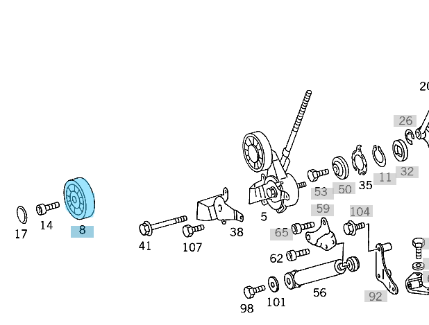 Kayış Gergi Kasnağı / Kayış Gergi Makarası Düz Tip. Motor: M102, OM601, OM602, OM603, OM604, OM605, OM606, M119, OEM A6012000970