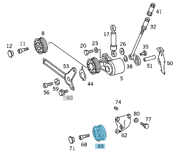 Kayış Gergi Kasnağı / Kayış Gergi Makarası Kanallı Tip. Motor: M102, M103, M104, M119, OM601, OM602, OM603, OEM A6012000770