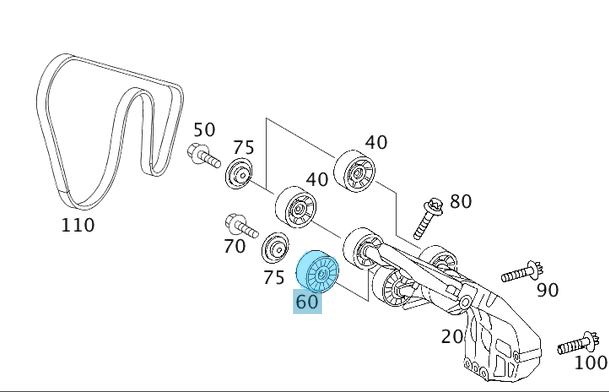Kayış Gergi Kasnağı / Kayış Gergi Makarası Düz Büyük Tip. A Seri W168, W169, Vaneo W414 Motor: M166, M266, OEM A1662020619, A6682020219, A1662020219