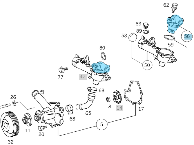 Termostat 87'C Klimalı Üstten Borulu Vito W638 Motor: M111 OEM A1112000815