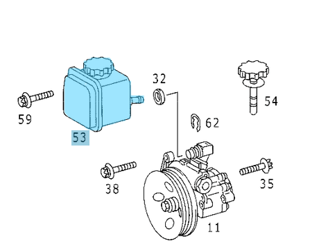 Direksiyon Pompa Yağ Deposu / Direksiyon Hidrolik Yağ Deposu C Seri W202, W203, E Seri W210, W211, S Seri W220, ML W163, W164, Motor: M112, M113, OEM A0004600183