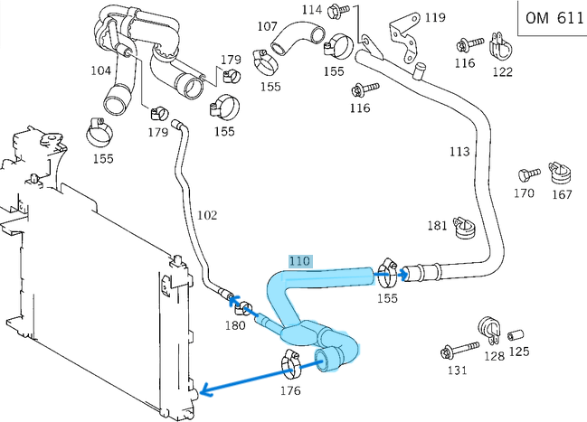 Radyatör Hortumu Alt Sol Vito W638 Motor: OM611, OEM A6385012082
