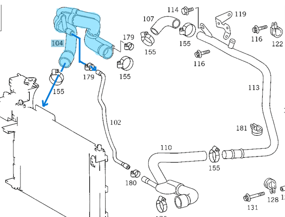 Radyatör Hortumu Üst Sağ Vito W638 Motor: OM611, OEM A6385000572