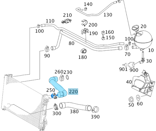 Radyatör Hortumu Üst Sol Vito W639 Motor: OM642, OEM A6395015782
