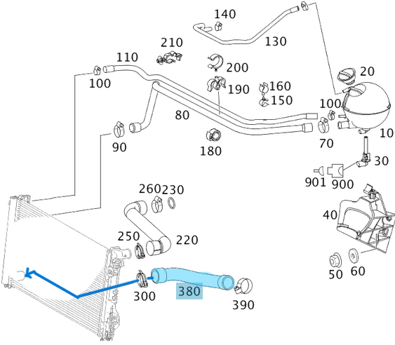 Radyatör Hortumu Alt Sağ Vito W639 Motor: OM642, OEM A6395016782