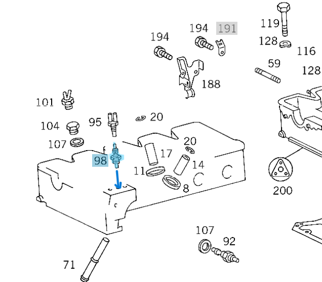 Fan Müşürü / Hararet Müşürü Çiftli Kırmızı 100-95'C E Seri W124, C Seri W201, Motor: M102, M103, OM601, OM602, OM603, OEM A0065454024, A0065451524