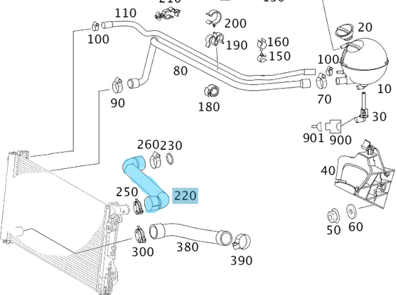 Radyatör Hortumu Üst Sol Vito W639 Motor: OM646, OEM A6395014382
