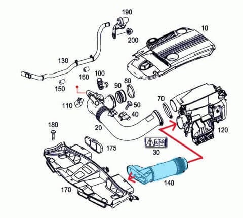 Hava Filtre Giriş Hortumu / Hava Emiş Borusu C Seri W204, E Seri W212, Motor: M271 CGI 1.8  OEM  A2710900982, A2710900682, 2710900982, 2710900682