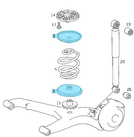 Get Lastiği / Helezon Takozu Arka Alt Üst 3 Kertik Vito W638 OEM A6383240784