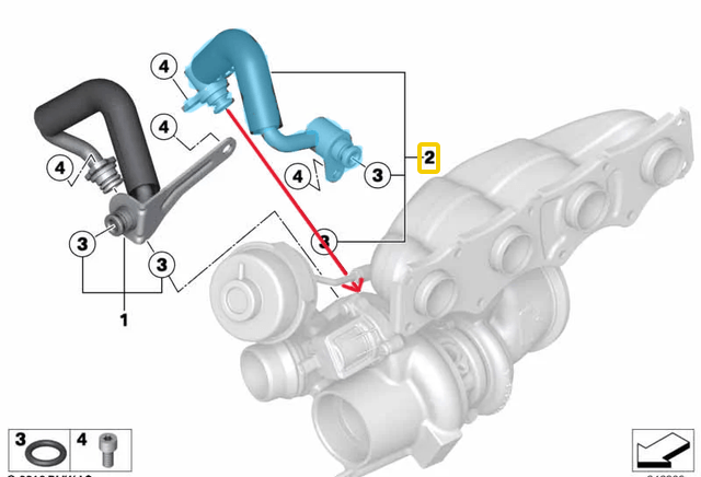 Turbo Soğutma Borusu Dönüş / Turbo Soğutma Suyu Çıkış Borusu BMW 1 Seri F20, 2 Seri F22, 3 Seri F30, F31, F34, 4 Seri F32, F36, 5 Seri F07, F10, F11, X1 E84, X3 F25, X4 F26, X5 F15, Motor: N20 OEM 11538663517, 11538626655, 11537588936