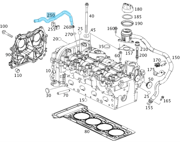 Soğutma Suyu Hortumu / Pipo Hortumu / Su Hortumu CLA W117, A Seri W176, C Seri W204, W205, E Seri W212, B Seri W246 Motor: M270 OEM A2702031882, A2702031682, 2702031882, 2702031682