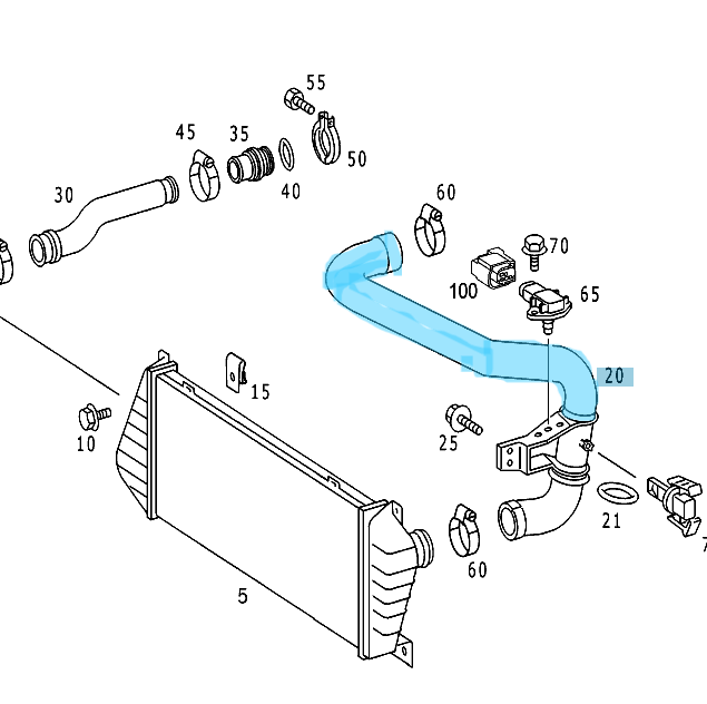 İntercooler Hortumu / Turbo Hortumu Sol Emme Tek  Sprinter W901, W902, W903, W904 Motor: OM611, OEM A9015284782