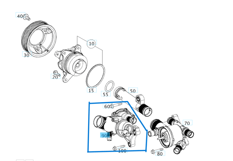 Termostat Flanşı W205, C Seri VITO W447 OM622, OM626 OEM A6222000056, 110600686R