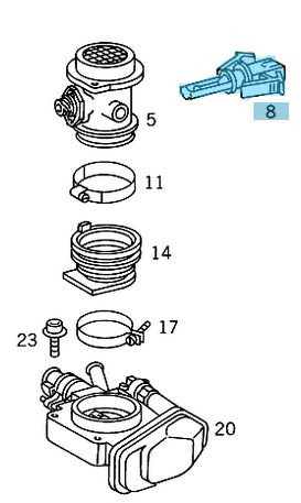 Hava Akışmetre Müşürü / Debimetre Sensörü / Isı Sensörü A Seri W168, C Seri W203, W204, S Seri W221, Vito W638, W639, Sprinter W901, W906  Motor: M102, M104, M111, M112, M113, M271, OM611, OM642, OM646, OM651, OM654 OEM A6511530028, A0005422818, 2D0905379