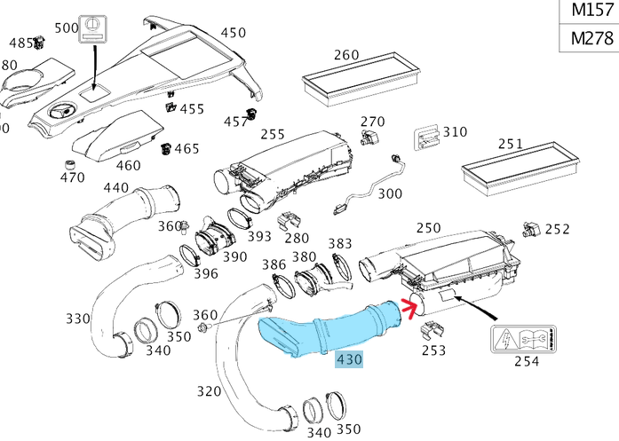 Hava Filtre Emiş Borusu / Hava Filtre Giriş Borusu Sol GLE Seri W292, ML W166, Motor: OM278, OEM A2780902582, 2780902582