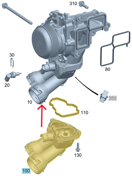 Termostat 95'C Yuvalı Müşürlü Komple C Seri W205, W206, E Seri W213, W214, Vito W447, Sprinter W907, W910, Motor: OM654, OEM A6542000115, 6542000115