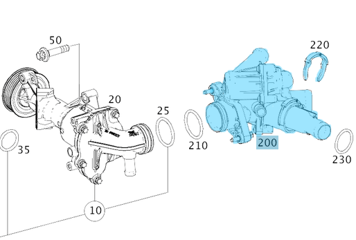 Termostat Yuvalı Komple CLA W117, B Seri W247, GLA H247, GLB X247, Motor: M260, OEM A2602002900, A2602002600, A2602000900, A2602004500, A2602005000