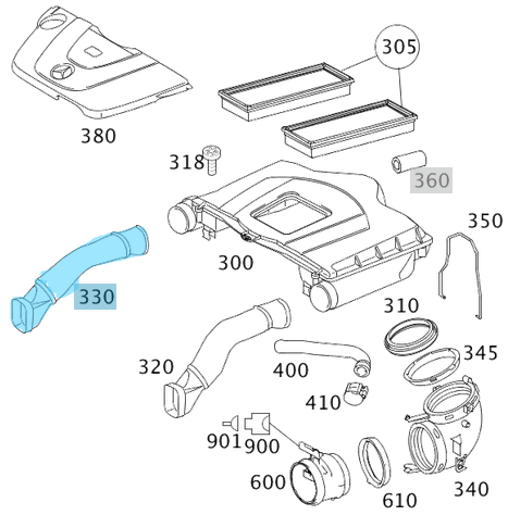 Hava Filtre Emiş Borusu / Hava Filtre Giriş Borusu Sağ S Seri W221, Motor: M272, OEM A2720900882, A2720903482, 2720900882, 2720903482