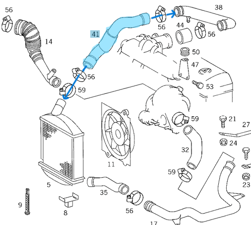Intercooler Hortumu / İnterkol Hortumu / Turbo Hortumu Üst  Vito W638 Motor: OM601 OEM A6385281082