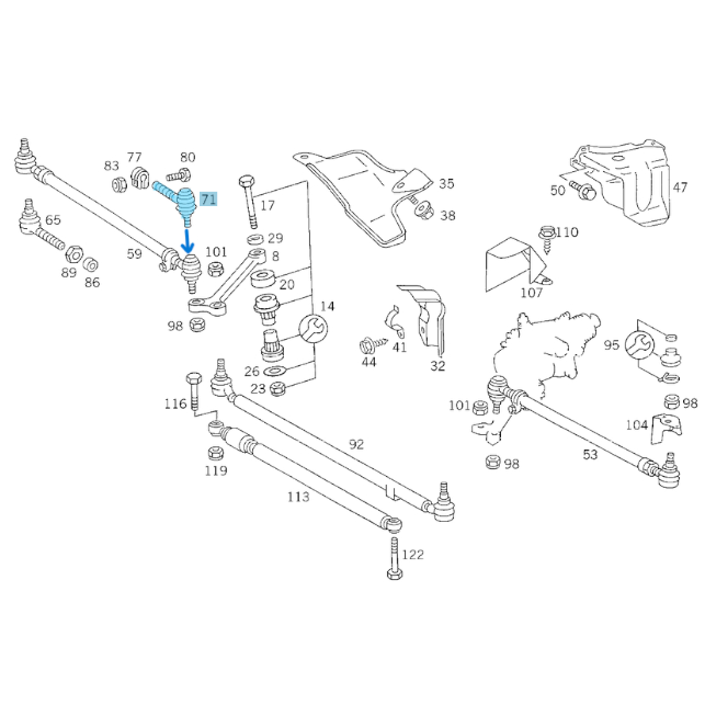 Rot Başı Sol Dış Uzun E Seri W124 OEM A0003385610, A0003385910