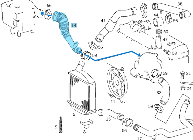Hava Filtre Hortumu / Turbo Hortumu / Intercool Hortumu Vito W638 OM601 OEM 6385280982