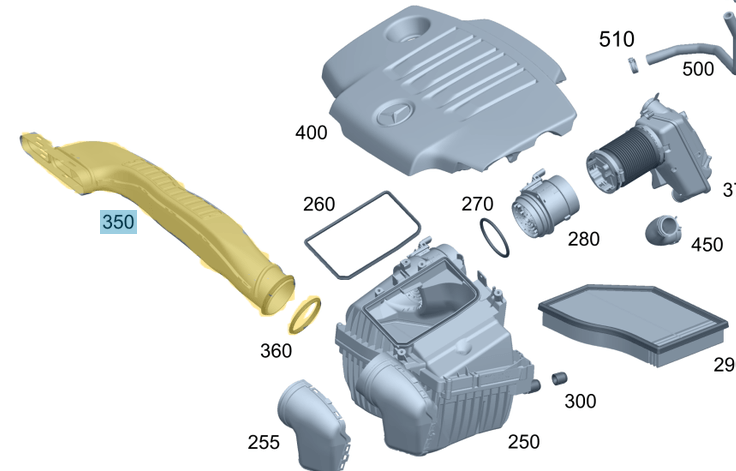 Hava Filtre Giriş Hortumu / Hava Emiş Borusu A Seri W117,  CLA W118, Motor: OM654 OEM A6540941997, 6540941997