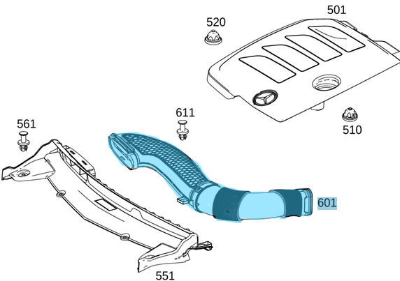 Hava Filtre Giriş Hortumu / Hava Emiş Borusu E Seri W213, W238, CLS W257, Motor: M264 OEM A2640900500, 2640900500