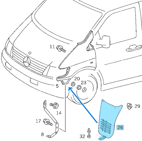 Çamurluk Davlumbazı Ön Sağ Vito W638 OEM A6386980530