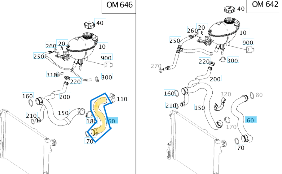 Radyatör Hortumu Üst W204 C Seri OM646 OEM A2045010582