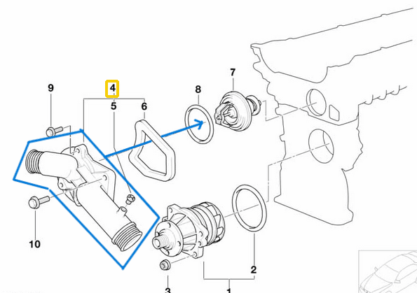Termostat Kapağı BMW E38, E39 M52 OEM 11531740478