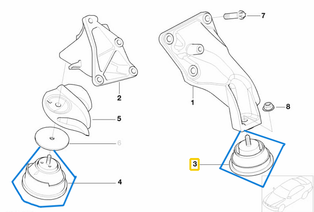 Motor Kulağı (Takozu) Sol  BMW 3 Seri E39 M47, N40, N42, N45, N46 OEM 22116785583, 22116779971, 22111094813