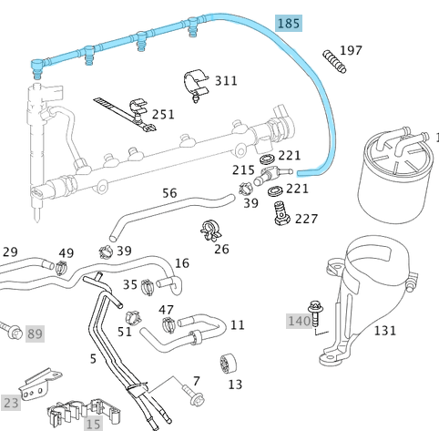 Mazot Geri Dönüş Hortumu / Yakıt Geri Dönüş Hattı Plastik Rekor.  Motor: OM611, OM646, OEM A6460701132