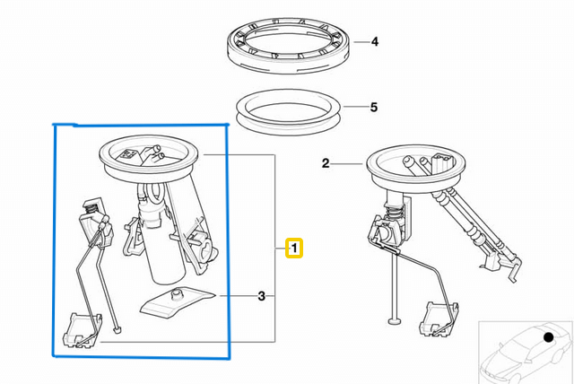 Depo İçi Yakıt Pompası Mavi Komple BMW 3 Seri E36 95> M43, M44, M50, M52 OEM 16146758736, 16141182985