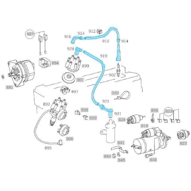 Buji Kablo Seti 7 Kablo W123, S Seri W126, Motor: M110 OEM A1101506318 Beru NO:0300890470 ZEF470