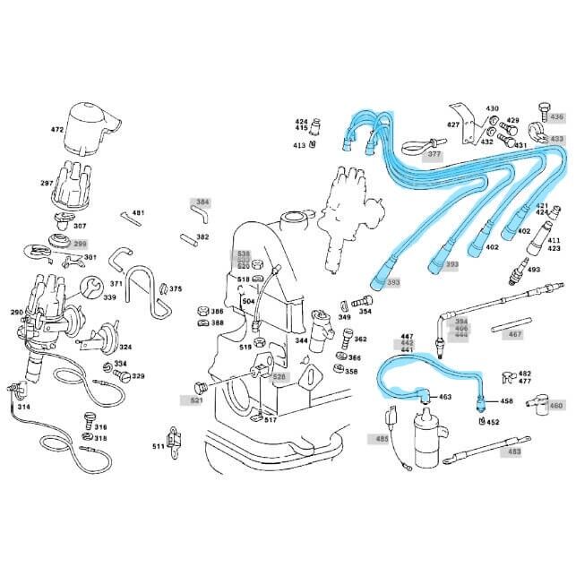 Buji Kablo Seti 5 Kablo  W115, W123, Motor: M115  200, 220, 230/4 OEM A0300890435