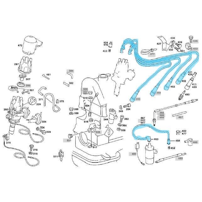 Buji Kablo Seti 5 Kablo  W115, W123, Motor: M115 4 Silindir 200, 220, 230/4 OEM A0300890435
