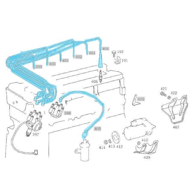 Buji Kablo Seti 7 Kablo E.M. W123, S Seri W116, Motor: M110  Beru NO: ZEF470