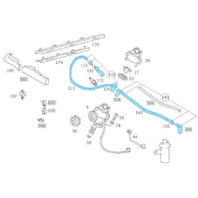 Buji Kablo Seti 5 Kablo  W123, W124, W201 Motor: M102  200E, 230E OEM 0300890466 Beru No: ZEF466
