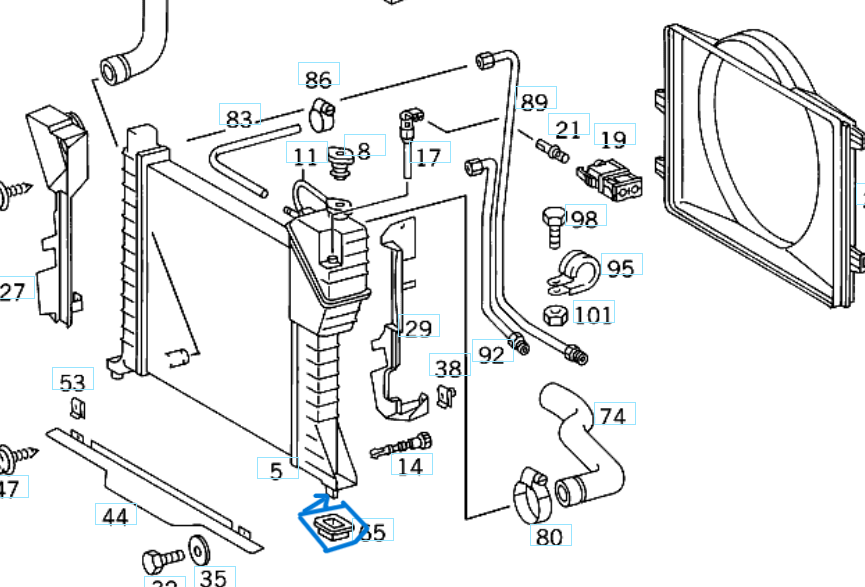 Radyatör Bağlantı Lastiği (Takozu) Alt Vito W638, Sprinter W901, W902, W903, W904 OEM A6385040212, A6385040012