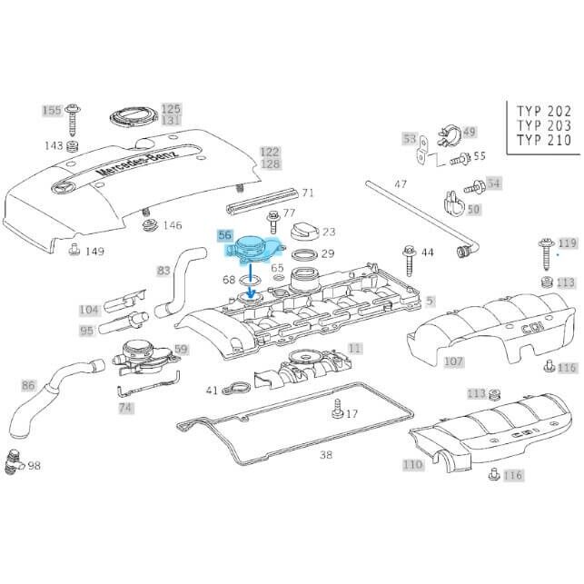 Yağ Separatörü / Yağ Ayırıcı Ventili (Valfi) C Seri W202, W203, E Seri W210 Sprinter W901, W902, W903, W904, W905, W906, Chrysler, Motor: OM611, OM612, OM646, OEM A6110160134, 05103970AA, 05137030AA, 5103970AA, 5137030AA