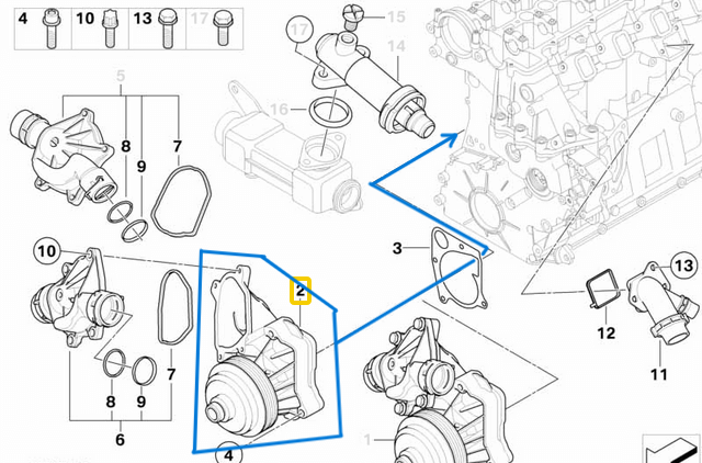 Devidaim Su Pompası BMW 3 Seri E46, 5 Seri E39, 7 Seri E38, X5 E53 Kasalar, M57 OEM 11517786192