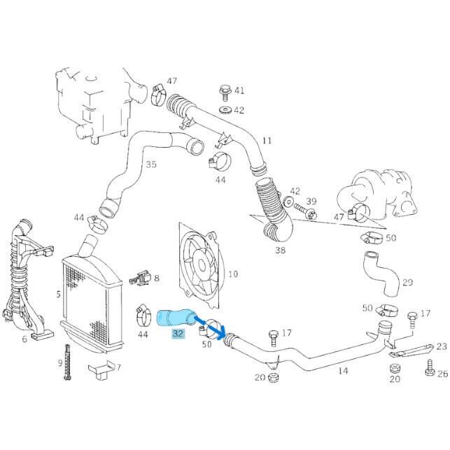 Intercooler Hortumu / İnterkol Hortumu / Turbo Hortumu Alt Sol Vito 108-110-112-113 CDI W638 Motor: OM611 OEM A6385282982