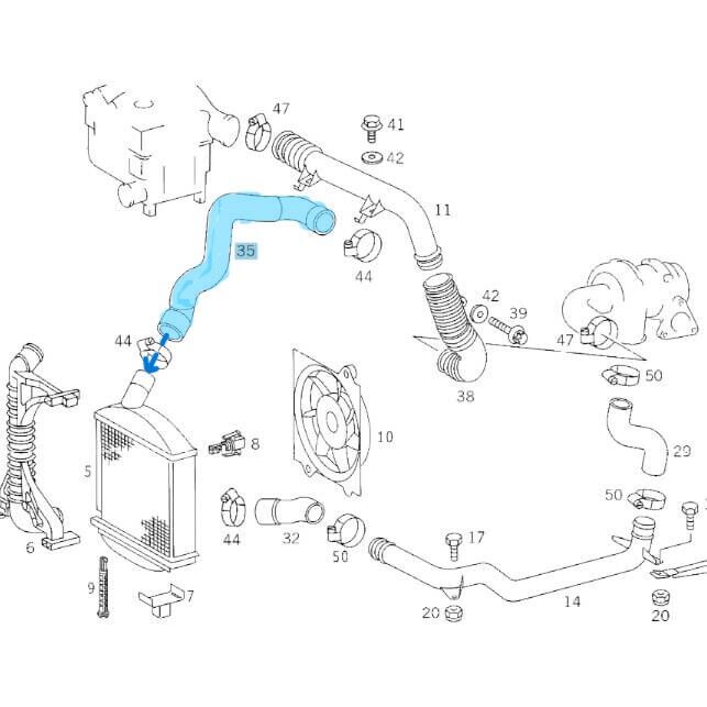 Intercooler Hortumu / İnterkol Hortumu / Turbo Hortumu Üst  Vito 108-110-112-113 CDI W638 Motor: OM611 OEM A6385281982