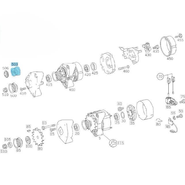 Şarj Dinamo Kasnağı / Alternatör Kasnağı Vito W638, Motor: OM601, OM604, OEM A6041500560, A6041500160, INA 535007710
