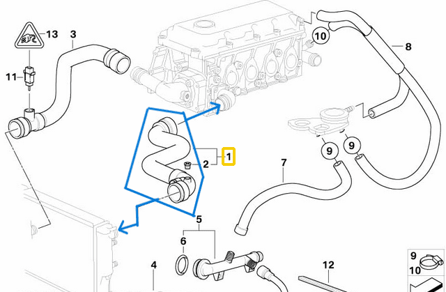 Radyatör Hortumu Üst BMW 3 Seri E46 M43 OEM 11531436407