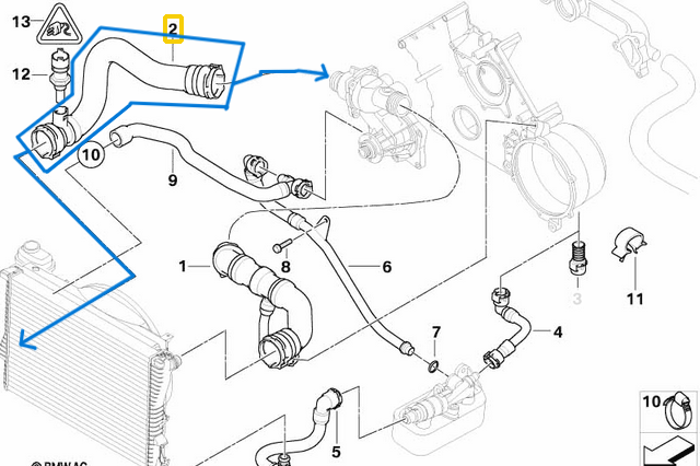 Radyatör Hortumu Alt BMW 5 Seri E39, 7 Seri E38, M62 OEM 11537505229, 11537503725