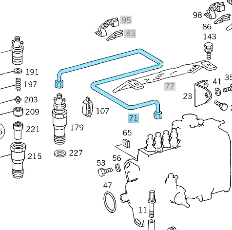 Enjektör Borusu / Mazot Borusu Sıra NO: 3 Vito W638, Sprinter W901, W902, W903, W904, Motor: OM601, OM602, OM603 OEM A6010704733, 6010704733
