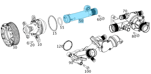 Devirdaim Borusu / Devirdaim Ara Borusu / Devirdaim Su Borusu  C Seri W205, Vito W447, Renault 1,6D, Motor: OM622, OM626, OEM A6262000051, 210474640R